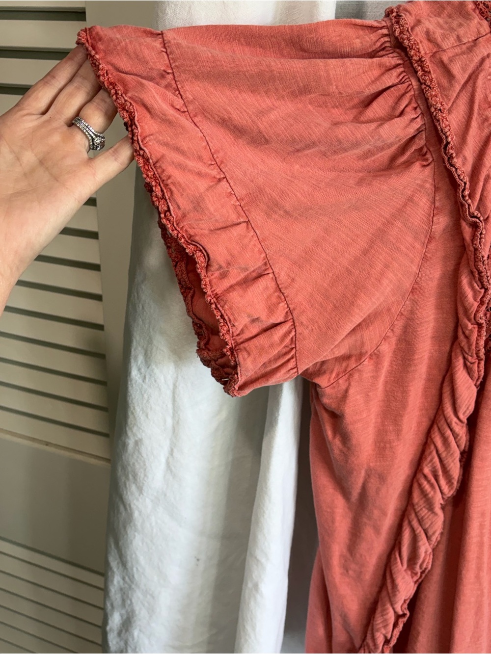 Free People Coral Rust Pintuck Crochet Peasant Top - Picture 6 of 8